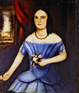 Portretter av en bror og søster, et par (olje på lerret) (se også 349154) av American School