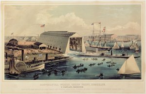 Plakat som annonserer Continental Works, Greenpoint Brooklyn, utgitt av Endicott & Co. av American School