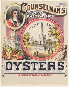 Plakatannonsering Counselmans Lord Baltimore Circle Brand østers og hermetikk