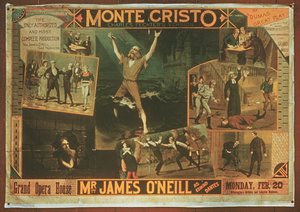 Plakat som annonserer herr James ONeill som Edmond Dantes, i Charles Fichter-versjonen av Greven av Monte Cristo