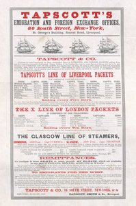 Plakatannonsering Tapscotts Emigration and Foreign Exchange Offices, New York, januar 1859
