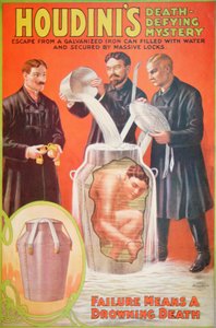 Plakat som reklamerer for en ny handling av Houdini (farge litho) av American School