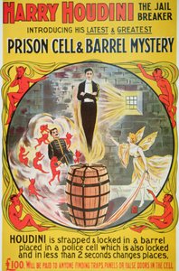 Plakat som reklamerer for en ny handling av Houdini (farge litho) av American School