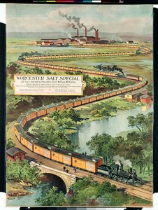 Plakat som annonserer Worcester Salt Special, 162 biler startet av president-elect McKinley, 1897