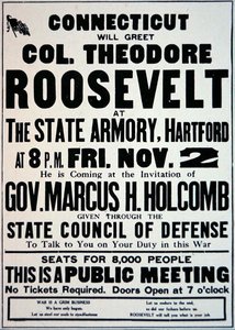 Plakat som annonserer et møte for tilhengere av USAs inntreden i WWI av American School
