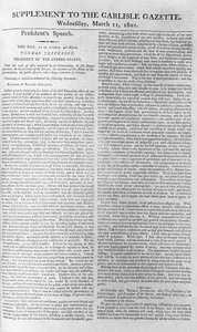President Jeffersons åpningstale, Supplement til Carlisle Gazette, 11. mars 1801 av American School