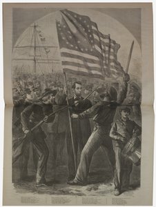 President Lincoln blir involvert i slaget ved Fort Stevens, illustrasjon fra "Harper