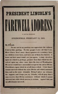 President Lincolns avskjedstale til sine gamle naboer, Springfield, 12. februar 1861
