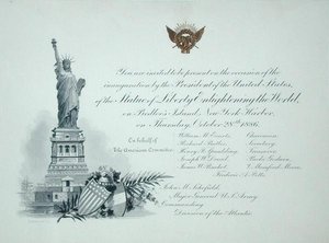 Presidentinvitasjon til innvielsen av Frihetsgudinnen, torsdag 28. oktober 1886 (gravering) av American School