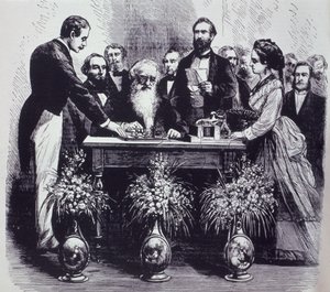 Professor Samuel Finley Breese Morse (1791-1872) forklarer funksjonen til oppfinnelsen hans av American School