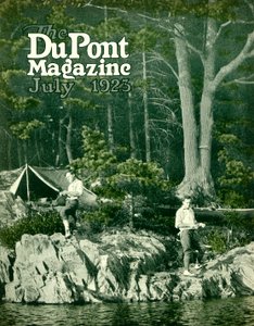 Pyralin drar på fisketur, forside av DuPont Magazine, juli 1923 av American School