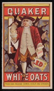 Quaker Oats, reklame sent på 1800- eller begynnelsen av 1900-tallet (chromolitho) av American School