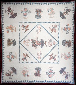 Dyne i Broderie Perse, ca. 1800 (påført, trykket bomull på quiltegrunn) av American School