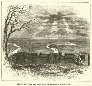 Rebel Battery på toppen av Lookout Mountain, november 1863 av American School