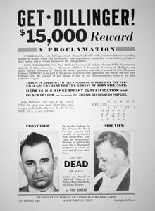 Belønningsplakat for John Dillinger av American School