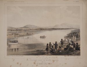 Rio Colorado - i nærheten av Mojave Villages utsikt nr. 1 fra venstre bredd ser WN W av American School