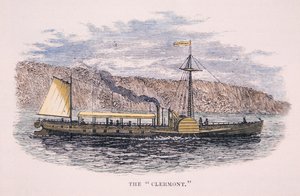 Robert Fultons (1765-1815) 'Clermont' dampskip, på Hudson River, New York