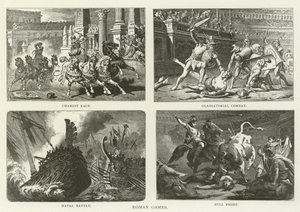 Roman Games, Chariot Race, Gladiatorial Combat, Naval Battle, Bull Fight