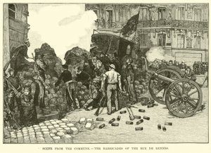 Scene fra kommunen, barrikadene i Rue de Rennes av American School