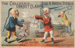 Scene i et kinesisk vaskeri, reklame for celluloidkorsettspenner av American School