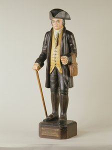 Skulptur av Diedrich Knickerbocker som sto i Knickerbocker Hall i New York City, ca. 1850-67 (malt tre) av American School