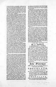 Andre side av en bredside som skisserer loven for blokkering av havnen i Boston, 1774 (avispapir) av American School