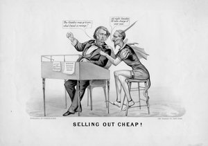 Selger ut billig!, utgitt av Currier & Ives, New York, ca. 1870 av American School