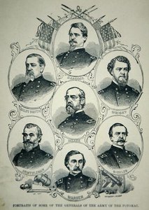 Syv portretter av generaler fra Union Army of the Potomac (litho) av American School