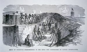 Siege of Vicksburg - Skarpskyttere i riflegropene konstruert av general Hickenlooper (gravering) av American School