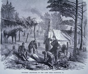 Soldaters kirkegård i leiren nær Falmouth, Virginia (litho) av American School
