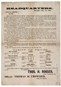 Spesialbestillingsnr. 357 publiserer matpriser for å forhindre spekulasjoner, 23. mai 1862 av American School