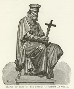 Statue av Huss på Luthermonumentet i Worms av American School
