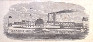 Steamship Drew, Ticket for the Peoples Evening Line, Albany til New York, verso (gravering [billett]) av American School