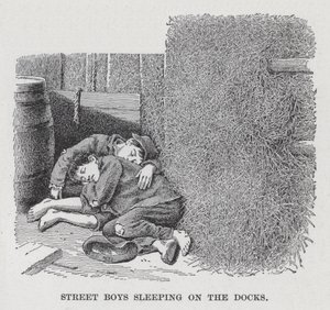 Street Boys sover på havnen (litho) av American School