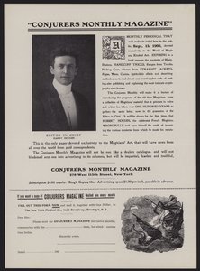 Abonnementsskjema for Conjurers Monthly Magazine, sjefredaktør Harry Houdini (litho) av American School