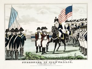 Cornwallis#39; overgivelse i York Town, Virginia, oktober 1781, publisert av Currier amp; Ives av American School