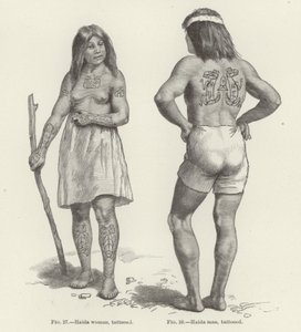 Tatovert Haida kvinne og mann av American School