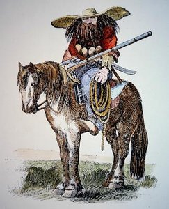 Texas Ranger tegneserie, som viser den urbane østlige utsikten over den ville og hårete Ranger av American School