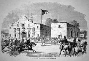 Alamo-fortet i San Antonio, hovedkvarteret til føderale general Twiggs (1790-1862) (litho) av American School