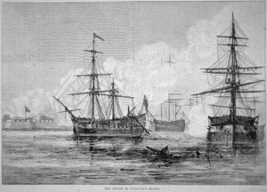 Angrepet på Sullivan's Island, 28. juni 1776 (litho) av American School
