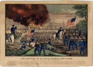 The Capture of Atlanta, Georgia, 2. september 1864, pub. av Currier & Ives, ca. 1864 av American School