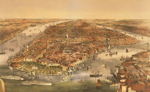 The City of New York, pub. av Currier og Ives, 1870 av American School