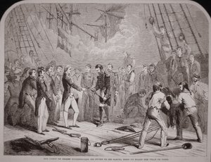 Comte de Grasse overgir sverdet sitt til Samuel Hood på 'Ville de Paris' av American School