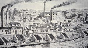 Du Pont Powder Plant, ved Brandywine River (linjegravering) av American School