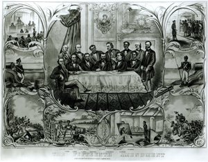 The Fifteenth Amendment, signed by President Ulysses S. Grant (1822-85) March 1870 (litho) (b&w photo) av American School
