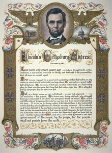 Gettysburg-adressen, levert av Abraham Lincoln (1809-65) av American School
