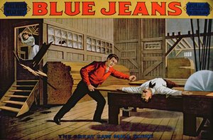 Den store sagbruksscenen, plakat for blå jeans