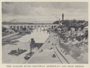 Harlem River Driveway (Speedway) og High Bridge (s/hv-bilde) av American School