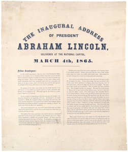Innvielsestalen til president Abraham Lincoln holdt på National Capitol, 4. mars 1865 av American School