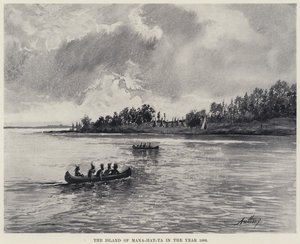 Øya Mana-hat-ta i år 1600 (litho) av American School